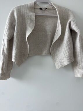 Kids Cropped Open-Front Ribbed Sweater Cardigan - Cream